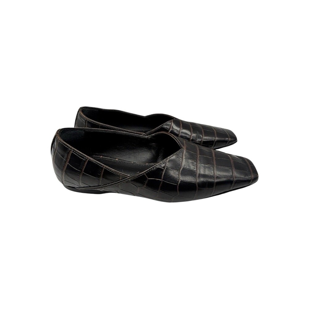 Toteme Totême Croc Effect The Everday Pointed-Toe Leather Flats Sz 37 US 7